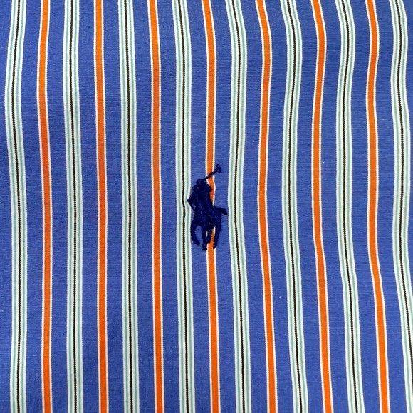 Polo Ralph Lauren Men's Medium Button Up Purple Orange Bar Stripe 120's Poplin - Picture 10 of 12
